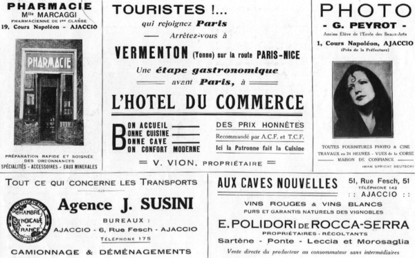 Publicité datant de 1935 publiée à Ajaccio